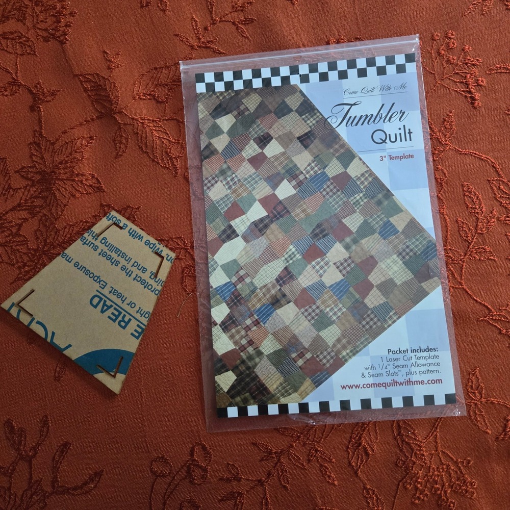 Come Quilt With Me Tumbler Quilt 3 Inch Template Acrylic Laser Cut Pattern Set
